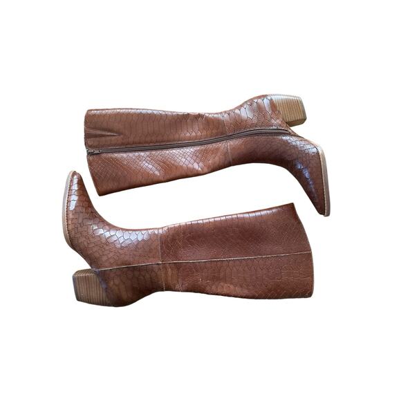 Anthro Matisse Bruna Embossed Croc Block Heel Knee High Zip Leather Boot Size 6M - Picture 5 of 11